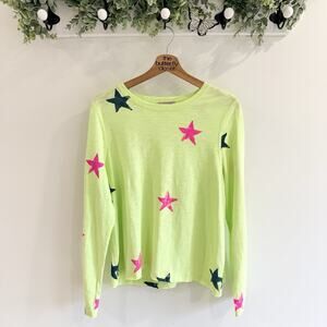 Lisa Todd Stargaze Long Sleeve Tee in Electric Yellow with Stars Size Large